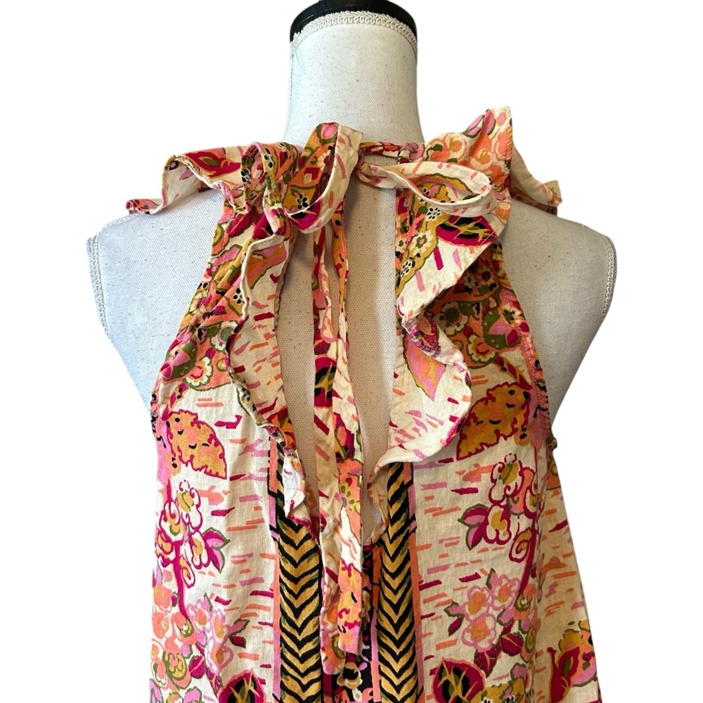 Free People Summer In Tulum Print Boho Beach Top‎ Women’s SZ Small Floral Print - Picture 6 of 8